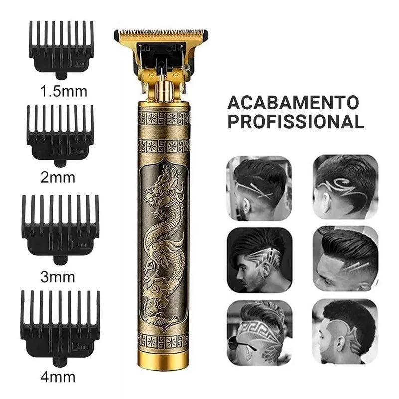 Máquina  dragon ouro de cortar cabelo recarregável,e aparador de barba portátil bivolt